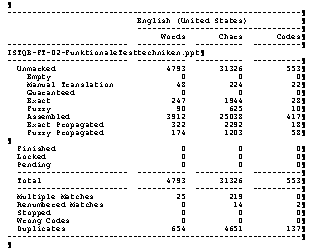 Screen shot of modified Déjà Vu word count file in which the column "Lines" and the columns "Words", "Chars", and "Codes" have been removed for German, but with those for English remaining.